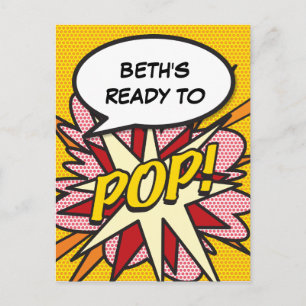 Bereit für POP Baby Shower Fun Retro Comic Book Po Einladungspostkarte