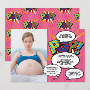Bereit für Pop Babydusche Moderne Girl Pink Foto Einladung
