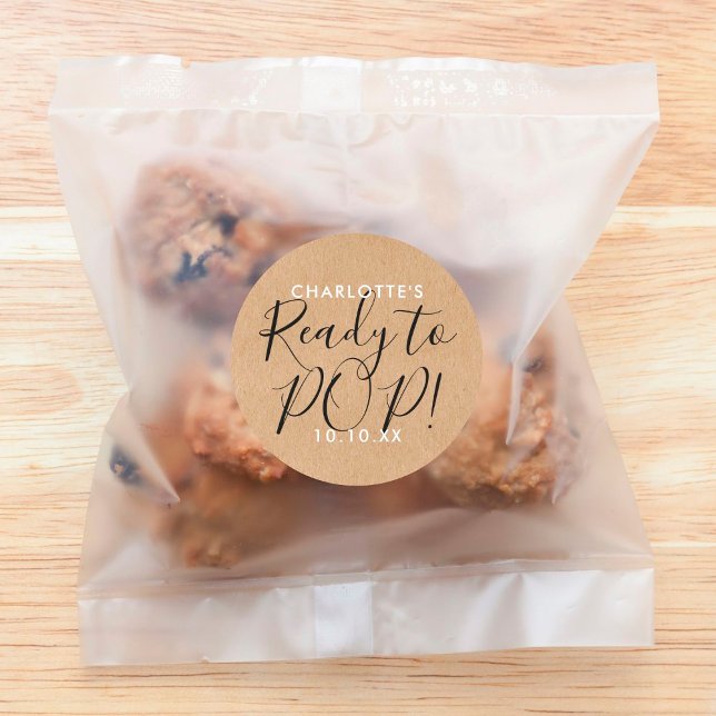 Bereit für Pop Babydusche Rustikale Kraft-Drehbuch Runder Aufkleber (Von Creator hochgeladen)