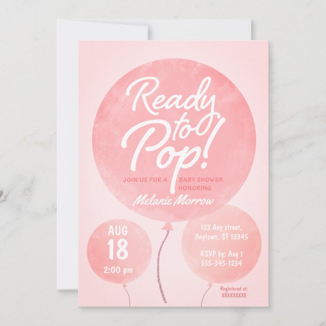 Bereit für Pop Balloons Pink Baby Dusche Einladung (Vorderseite)