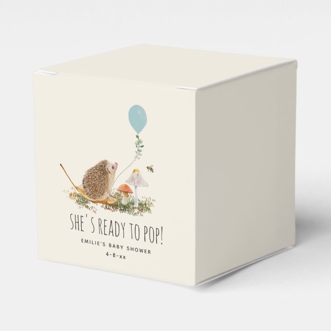 Bereit für Pop Pilze Igel Babydusche Blau Geschenkschachtel (Vorderseite)