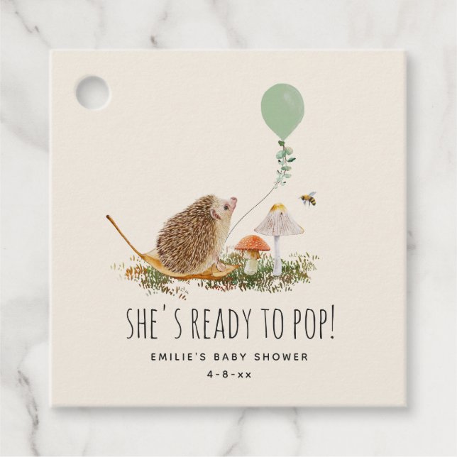 Bereit für Pop Pilze Igel Babydusche Grün Geschenkanhänger (Vorderseite)
