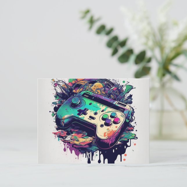 Bereit für Spaß mit einer Game Console Postkarte (Stehend Vorderseite)