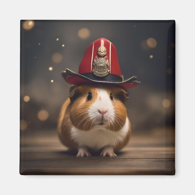 Bereit: Guinea Pig in einem Fireman-Hut, Magnet (Vorne)