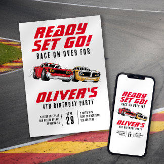 Bereit Set Go! Cars Birthday Party Einladung