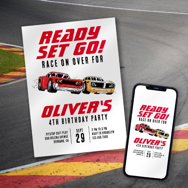 Bereit Set Go! Cars Birthday Party Einladung (Von Creator hochgeladen)