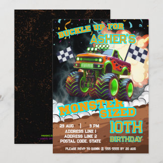 Bereit und bereit zum Roll Monster Truck Geburtsta Einladung
