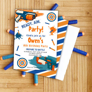 Bereit, Ziel, Party! Dart Nerf Gun Themen-Geburt Einladung