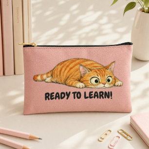 Bereit zu lernen Lustiger orangefarbener Katzensch Zubehörtasche