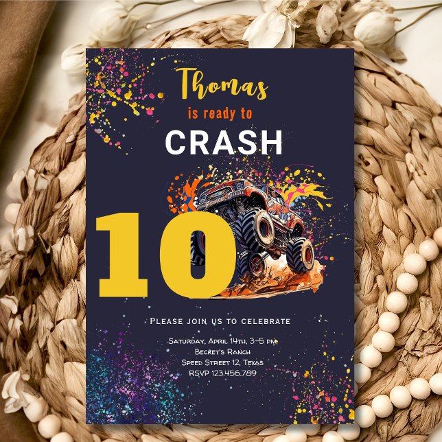 Bereit zum Crash Monster LKW dunklen Geburtstag Einladung (Von Creator hochgeladen)