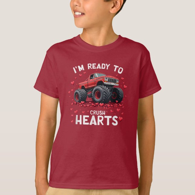 Bereit zum Crush Hearts Funny Monster Truck T-Shirt (Vorderseite)