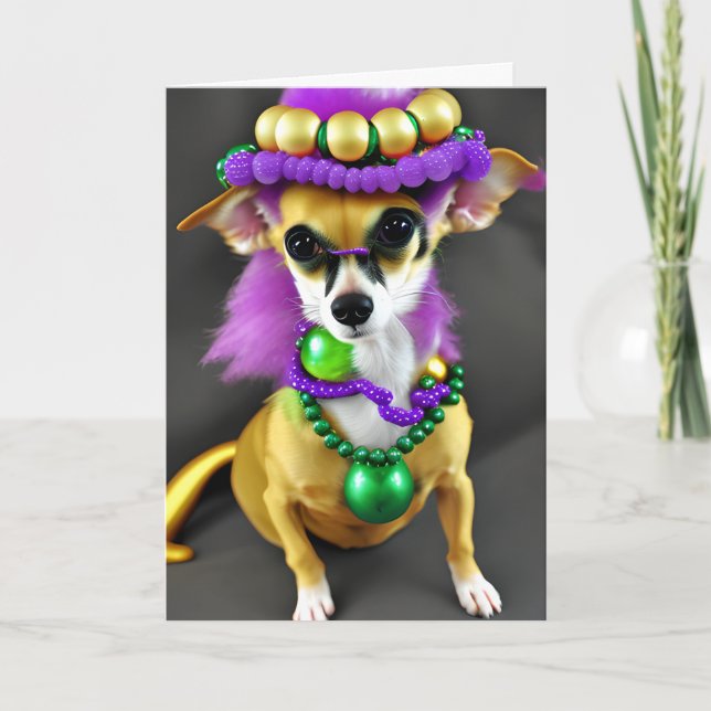 Bereit zum Party? Mardi Gras Chihuahua Karte (Vorderseite)