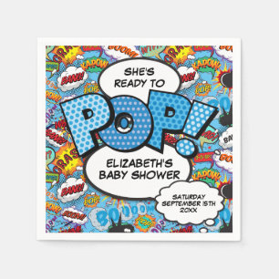 Bereit zum Platzen Baby Shower Blau Comic-Book Serviette