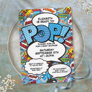 Bereit zum Platzen Baby Shower Comic Buch Modern B Einladung