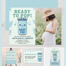 Bereit zum Platzen Baby Shower Foto Blau Kawaii