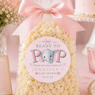 Bereit zum Platzen Elefanten-Baby-Party Popcorn-Tü Runder Aufkleber