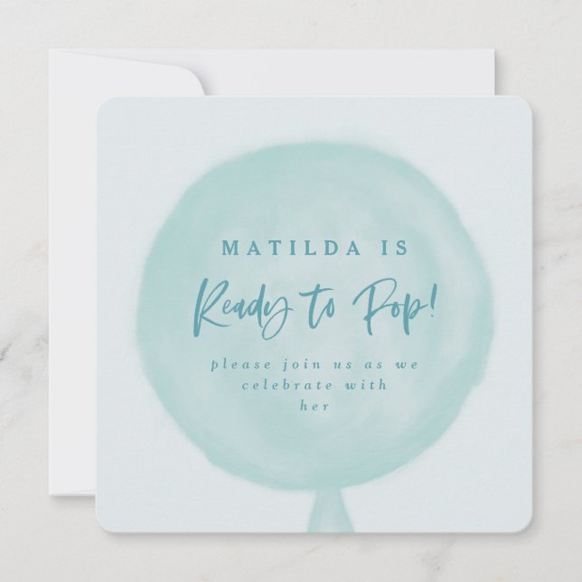 Bereit zum Pop Aquarellballon Babydusche einladen (Vorderseite)