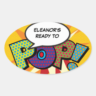 Bereit zum POP Baby Shower Farbige Comic-Book Ovaler Aufkleber