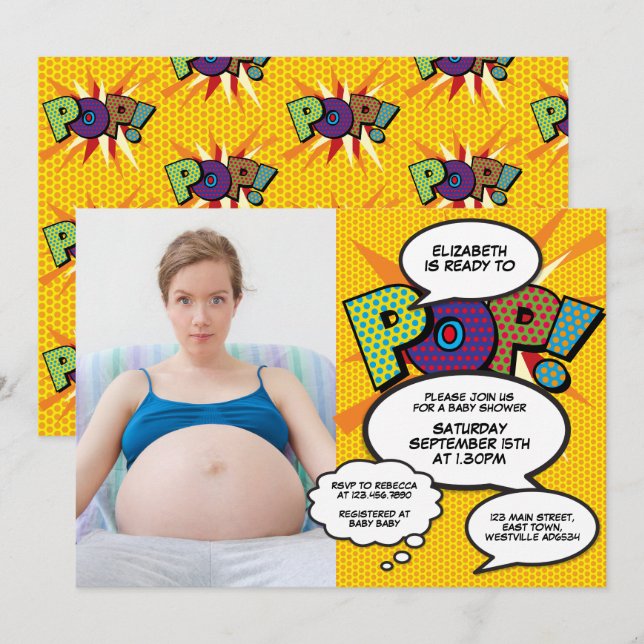 Bereit zum Pop Babydusche Modernes Fun Foto Einladung (Vorne/Hinten)