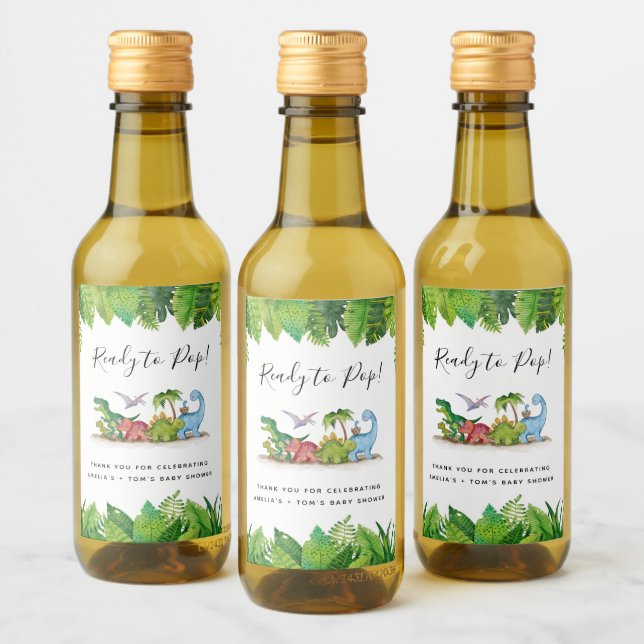 Bereit zum Pop, Babydusche nach Dinosaurier-Motive Weinetikett (Flaschen)