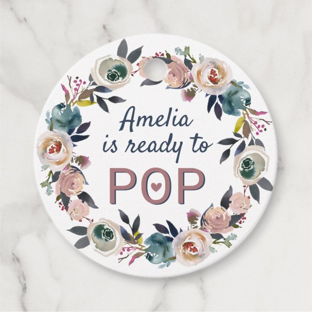 Bereit zum Pop Babydusche Sprinkle Popcorn Bubbly Geschenkanhänger (Vorderseite)