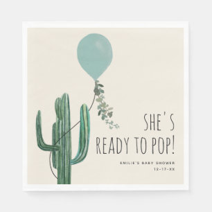Bereit zum Pop Ballon Cactus Blue Boy Babydusche Serviette