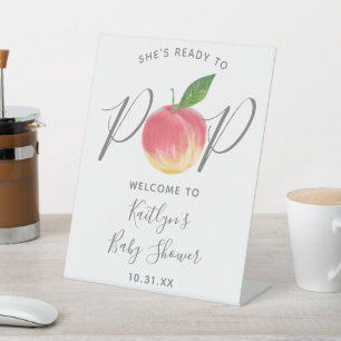 Bereit zum Pop   Begrüßungszeichen Peach Baby Dusc Sockelschild