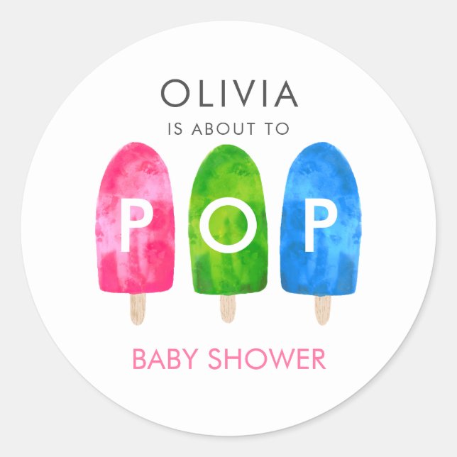 Bereit zum Pop bunt Popsicle Baby Dusche Runder Aufkleber (Vorderseite)