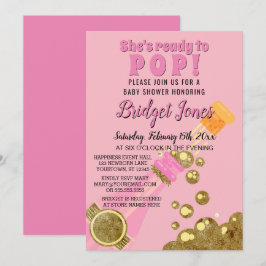 Bereit zum Pop Champagne Pink Baby Girl Dusche Einladung