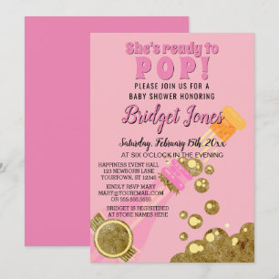 Bereit zum Pop Champagne Pink Baby Girl Dusche Einladung