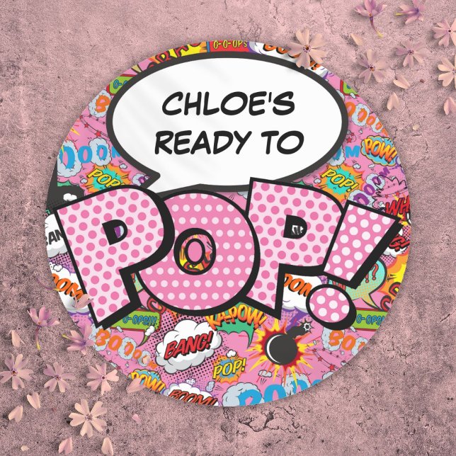 Bereit zum POP Comic Buch Kinderdusche Sprinkle Ro Runder Aufkleber (Ready to POP Comic Book Baby Shower Sprinkle Pink Classic Round Sticker)