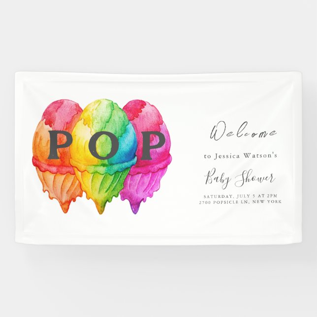 Bereit zum Pop Eiscreme Gradient Pink Babydusche Banner (Horizontal)