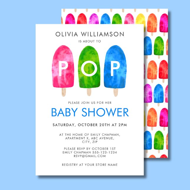Bereit zum Pop farbenfrohe Popsicle Blue Baby Dusc Einladung (Ready to Pop Ice Lolly Baby Shower Invitation Baby Boy Blue)