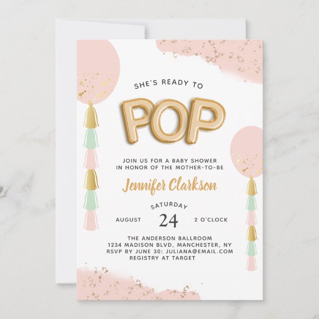 "Bereit zum Pop" Kinderduschballons Einladung (Vorderseite)