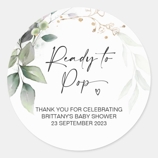 Bereit zum Pop Niedliche Babydusche zu Eucalyptus Runder Aufkleber (Vorderseite)