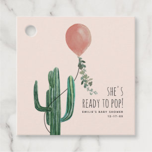 Bereit zum Pop Pink Balloon Cactus Girl Baby Dusch Geschenkanhänger