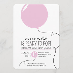 Bereit zum Pop Pink Balloon Girl Babydusche Einlad Einladung