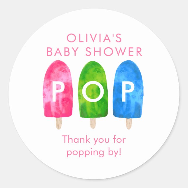 Bereit zum Pop Popsicle Baby Dusche Vielen Dank Runder Aufkleber (Vorderseite)
