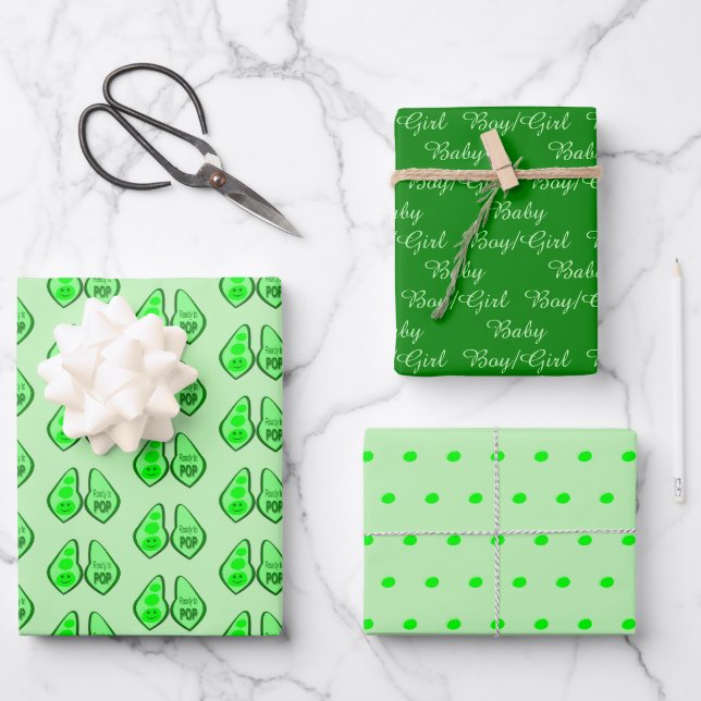 Bereit zum Pop Schwangere, grüne Pea Baby Dusche Geschenkpapier Set (Vorderseite)