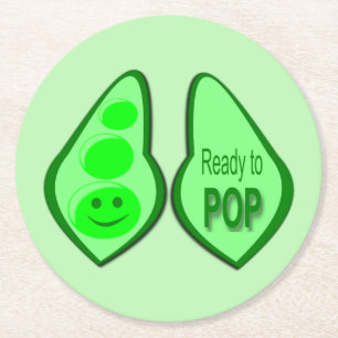 Bereit zum Pop Schwangere, grüne Pea Baby Dusche Runder Pappuntersetzer