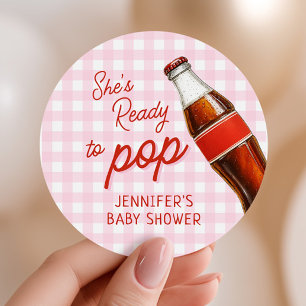Bereit zum Pop Soda Pop Cola Girl Babydusche Runder Aufkleber