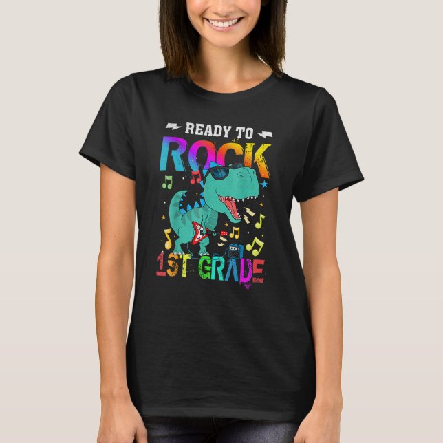 Bereit zum Rock 1. Grade Dinosaurier Boys zurück n T-Shirt (Vorderseite)
