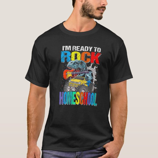 Bereit zum Rock Homeschool Monster Truck Dinosauri T-Shirt (Vorderseite)