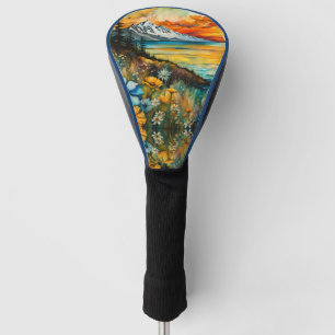 Berg an der Wassersonnenlandschaft Wildblumen Golf Headcover