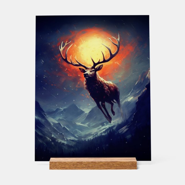 Berg-Buck, der aus dem Flammenfeuer läuft Acrylschild (Vorderseite)