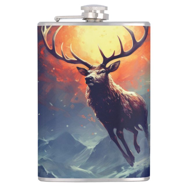 Berg-Buck, der aus dem Flammenfeuer läuft Flachmann (Vorderseite)