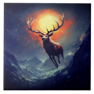 Berg-Buck, der aus dem Flammenfeuer läuft Fliese