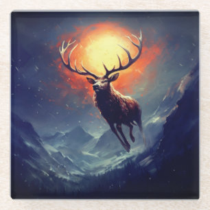 Berg-Buck, der aus dem Flammenfeuer läuft Glasuntersetzer