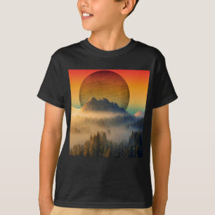 BERG DAWNER WALD NATUR SONNENUNTERGANG LANDSCHAFT T-Shirt