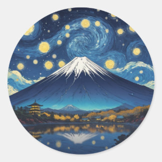 Berg Fuji in der sternenklaren Nacht Runder Aufkleber